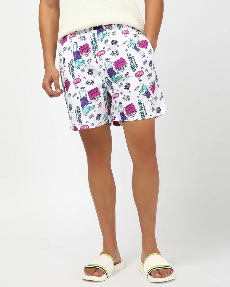 بيواكوف بوكسرات رجالي بطبعة بيضاء شاملة